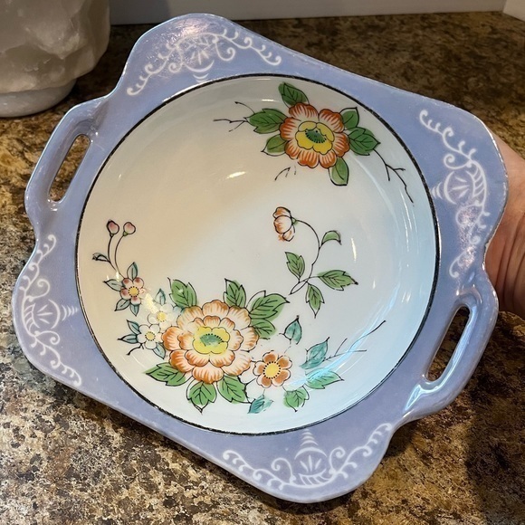 Vintage Other - Vintage Square Blue Floral Lusterware Bowl 9” Dish Made in Japan